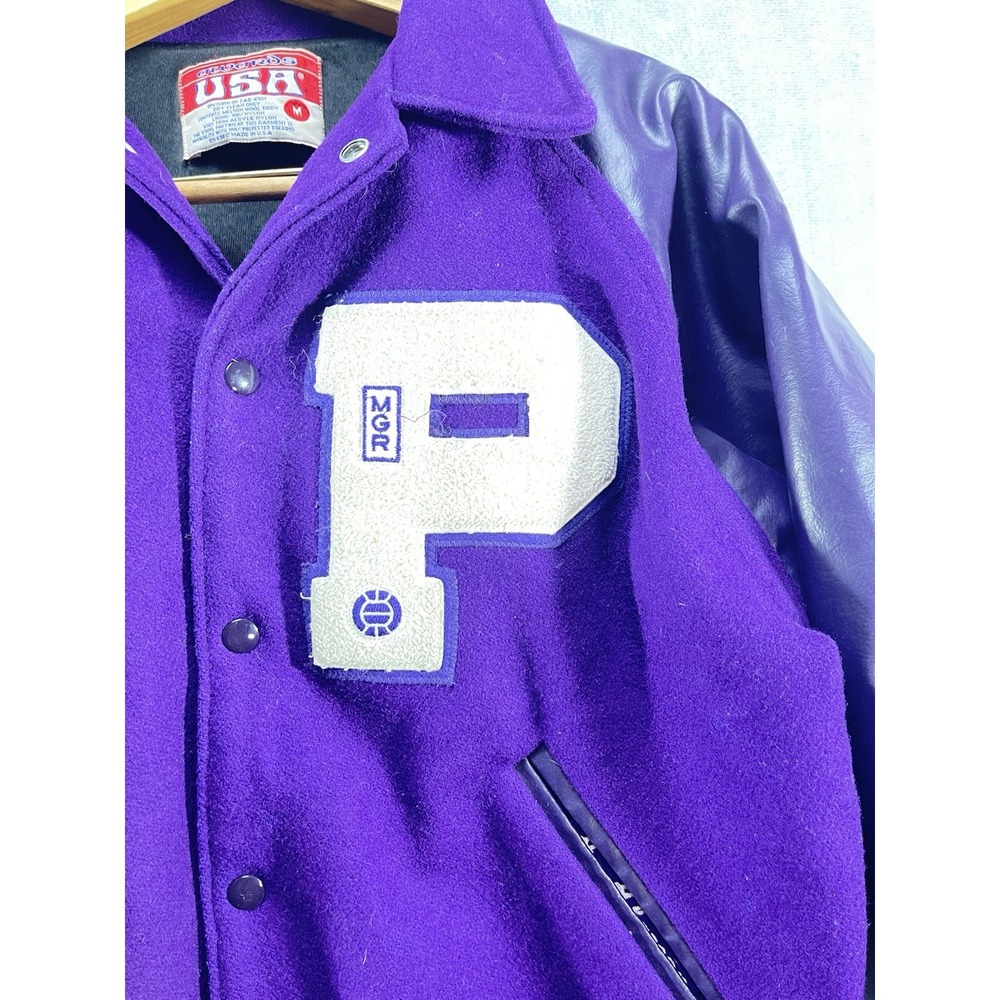 Vintage 90's Letterman Varsity Jacket Purple Wool Nylon Poly USA M